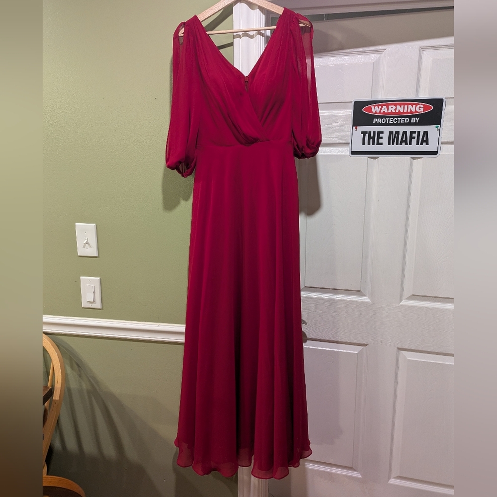 JJs House Burgundy A-line Long Sleeve Dress